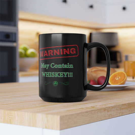 WARNING – May Contain Whiskey | 15oz Black Ceramic Mug